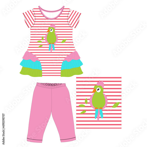  bird frocks with legging  bird print vector art 