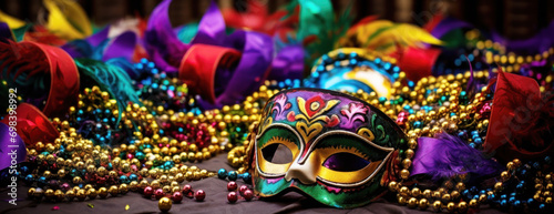 Banner with Mardi gras festive carnaval mask
