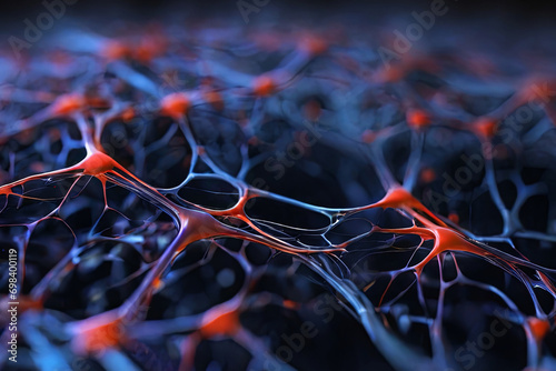 Abstract brain synapses Close up view showcasing neural connections. Perfect for neuroscience, health, and science concepts. photo