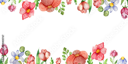 a flower garland. Horizontal watercolor composition of light summer wildflowers. isolated on a white background. for the design of banners, postcards, invitations