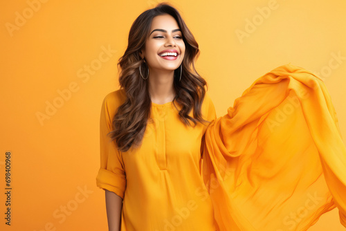 Young indian woman giving happy expression photo