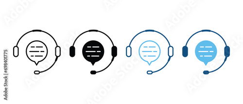 Help Call Center, Hotline Silhouette Icon Set. Customer Support Service Pictogram. Online Operator Symbol Collection. Headset with Speech Bubble Black and Color Sign. Isolated Vector Illustration.