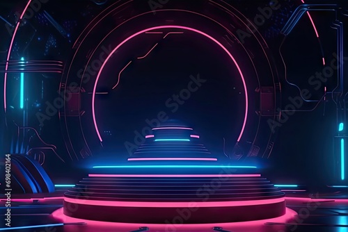 gaming esports background abstract wallpaper, cyberpunk style scifi game, stage scene pedestal splay room, 3d illustration rendering © akkash jpg