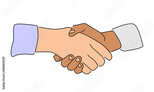 line art color illustration of two businessmen shaking hands