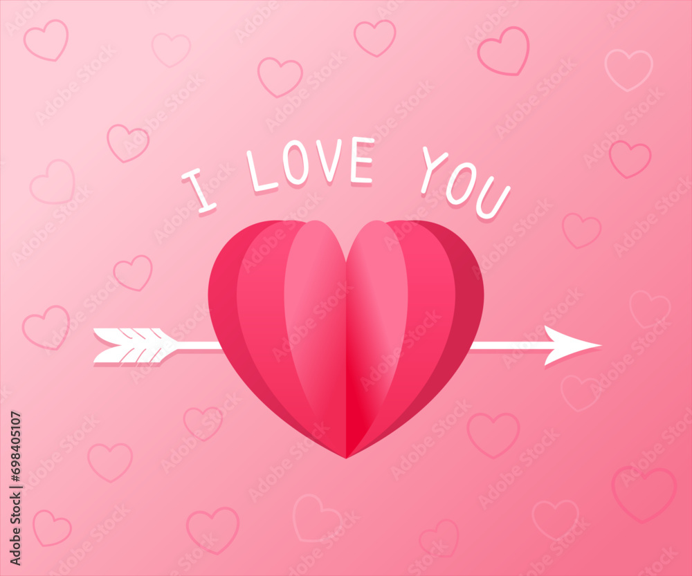 valentine card with hearts with papercut style title i love you