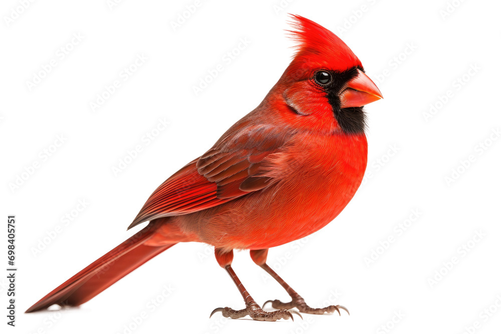 Red Cardinal Perched Render Isolated on Transparent Background - obrazy, fototapety, plakaty 