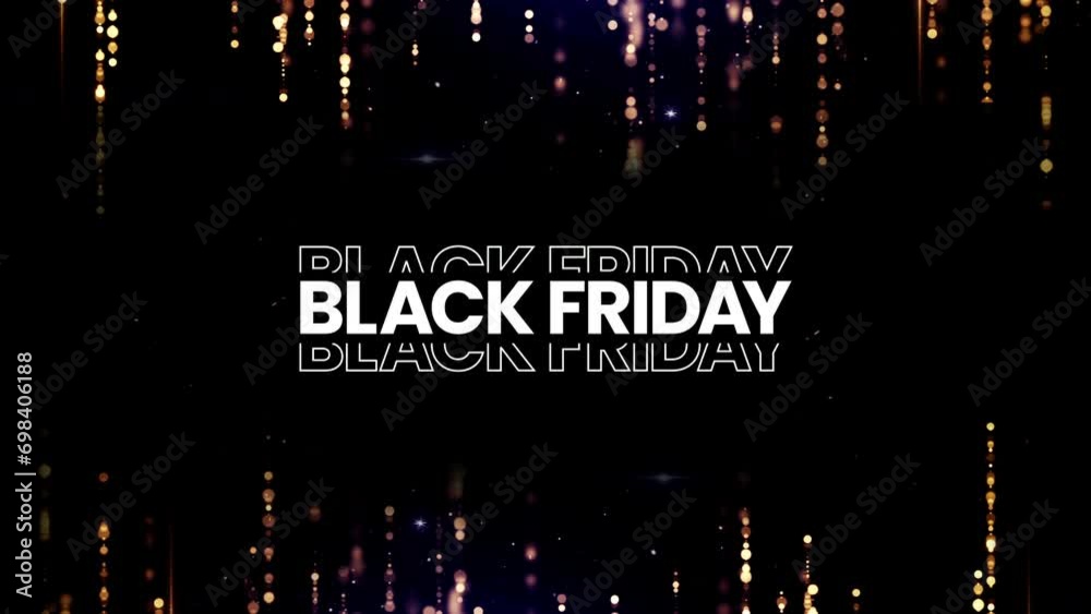 Black Friday animated text graphic, full screen, 4k. Black Friday text with digital sparkle glitch effect, loopable.