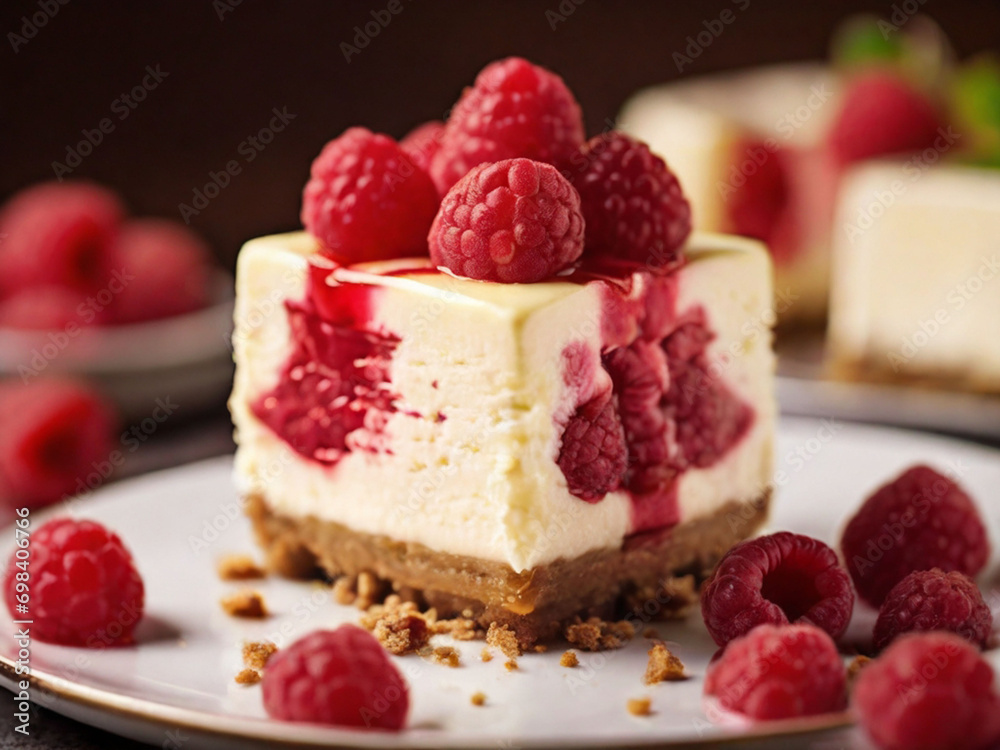 Closeup shot of raspberry cheesecake dessert