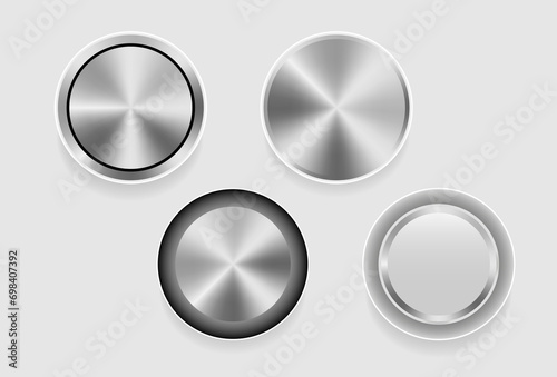 Realistic metal button with circular processing. Metallic button template. Vector illustration