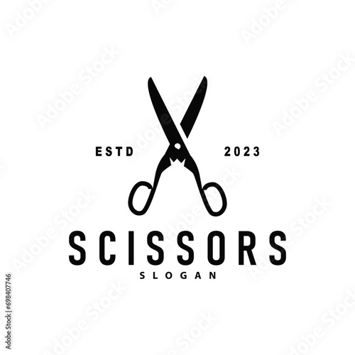 Scissors logo design vintage old simple barber cutting tool black silhouette illustration