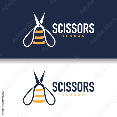 Scissors logo design vintage old simple barber cutting tool black silhouette illustration