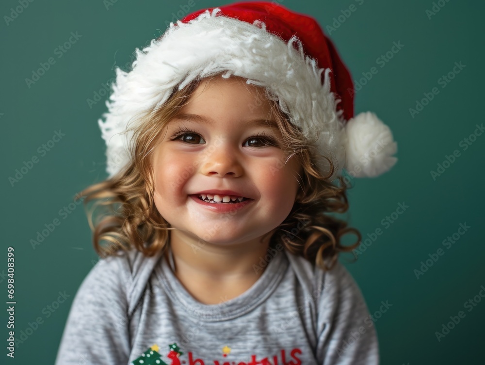 happy smiling girl with Santa hat in Christmas background happy smiling girl with Santa hat in Christmas background