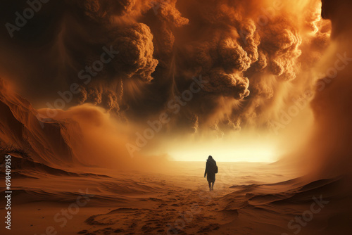 A man is caught in a sandstorm photo