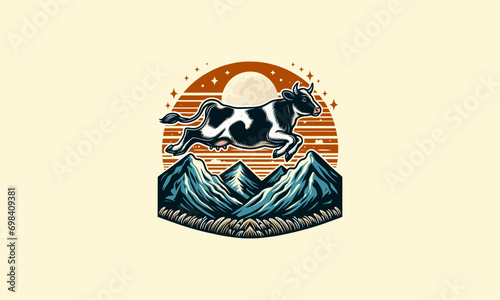 cow jump on mountain vector artwork design