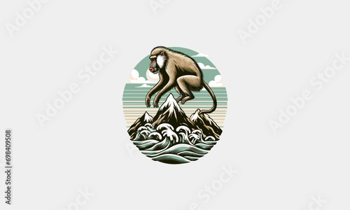 baboon jump on mountain vector artwork design