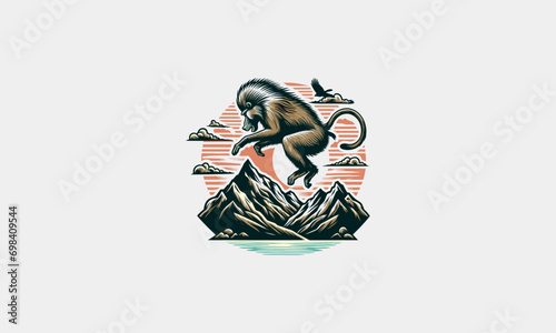baboon jump on mountain vector artwork design
