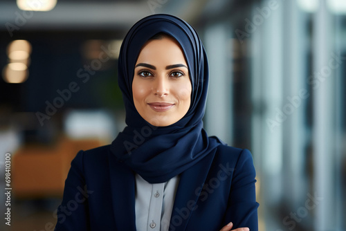 Young and confident businesswoman or corporate employee in hijab photo