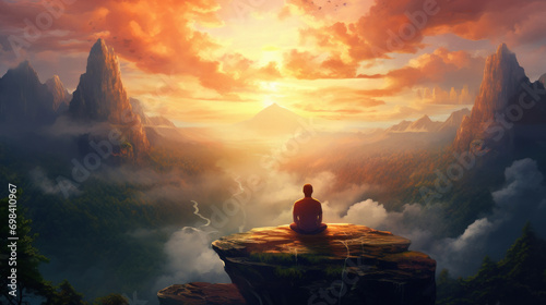man back view doing meditation on mountain © Neha