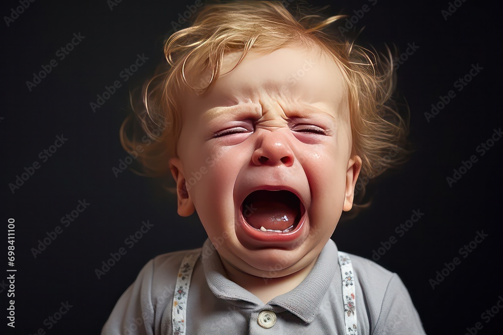 Portrait of upset little baby boy crying on black background. Children Protection Day Portrait of upset little baby boy crying on black background. Children Protection Day