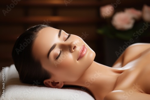 Beautiful young woman enjoying massage in spa salon. Beauty treatment  skin care.