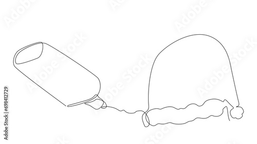 One continuous line of Santa Claus hat drawn with a pencil, felt tip pen. Thin Line Christmas Illustration vector concept. Contour Drawing Creative Holiday ideas. photo