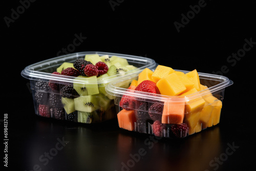 Fototapeta Naklejka Na Ścianę i Meble -  Mixed fresh fruits slices in plastic box