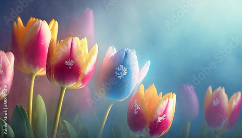 Piękne wiosenne kwiaty, tulipany, w pastelowych kolorach, doskonała dekoracja ścienna, tapeta, generative ai
