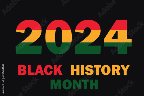 Black History Month 2024. African American history month celebration. Abstract red, yellow, green color flag  on black paper background
