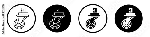 Swivel caster icon set. Furniture chair wheel vector symbol. Trolley rubber wheel sign in filled and outlined style.