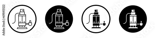 Sump pump icon set. sewer plumbing submersible pump vector symbol. house drainage water pump sign in filled and outlined style. photo