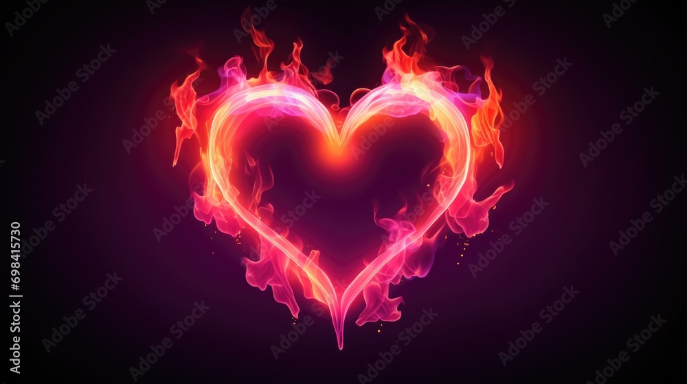 Heart shape neon fire