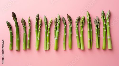 A row of neatly alligned asparagus photo