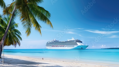 Cruise Ship on The Coral Beach With Palm Tree © Tirtonirmolo