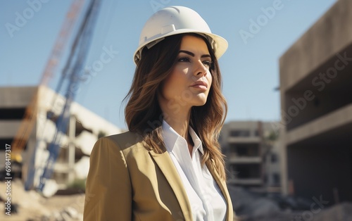 Adult Woman in Construction Helmet Managing Construction