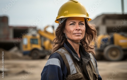 Safety First Woman in Helmet Directs Construction Project
