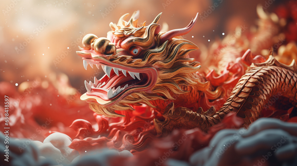happy chinese new year background. year of 2024. Dragon concept. Generative AI - obrazy, fototapety, plakaty 
