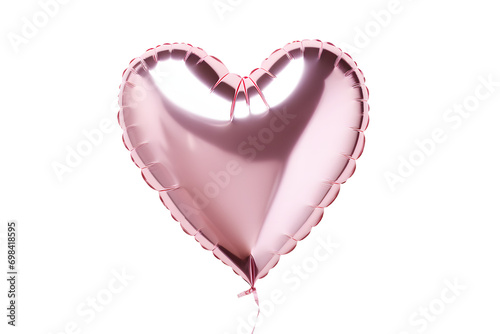 Pink shiny heart shaped metallic foil balloon isolated on white or transparent background