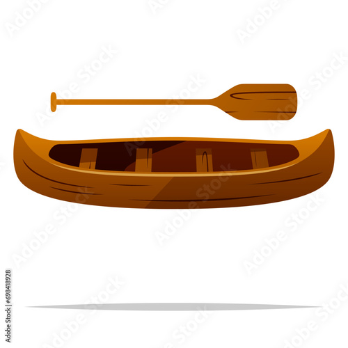 Canoe boat with paddle vector isolated illustration