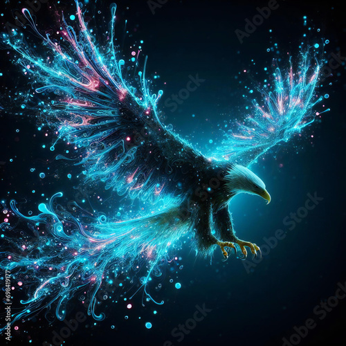 bioluminescent of neon glow with sparkle flying eagle © avero