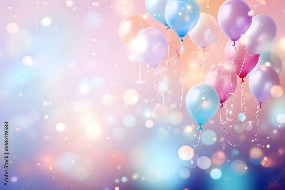 birthday party balloons, colourful balloons background and birthday cake with candles birthday party balloons, colourful balloons background and birthday cake with candles