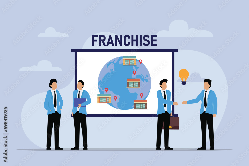 Partners sign franchise agreement 2d flat vector illustration Partners sign franchise agreement 2d flat vector illustration