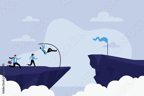 Business growth and goal achievement 2d flat vector illustration