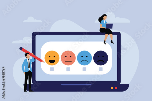 Emotions scale on laptop screen 2d flat vector illustration