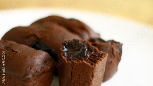 Cake Beams Brownie with Chocolate melted or Kue Balok Brownies. Typical food from Lembang, West Java. photo