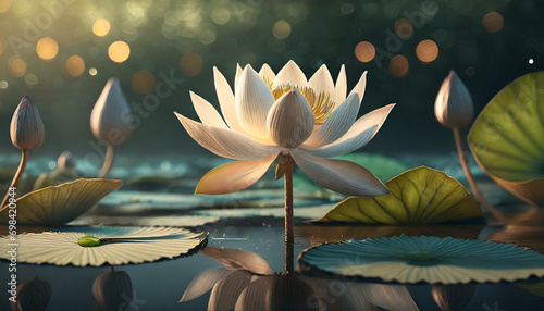 Piękny kwiat lotosu, lilia wodna, dekoracja ścienna, generative ai © Elżbieta Kaps