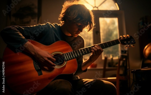 Musical Endeavor Youthful Individual Engages in Guitar Practice
