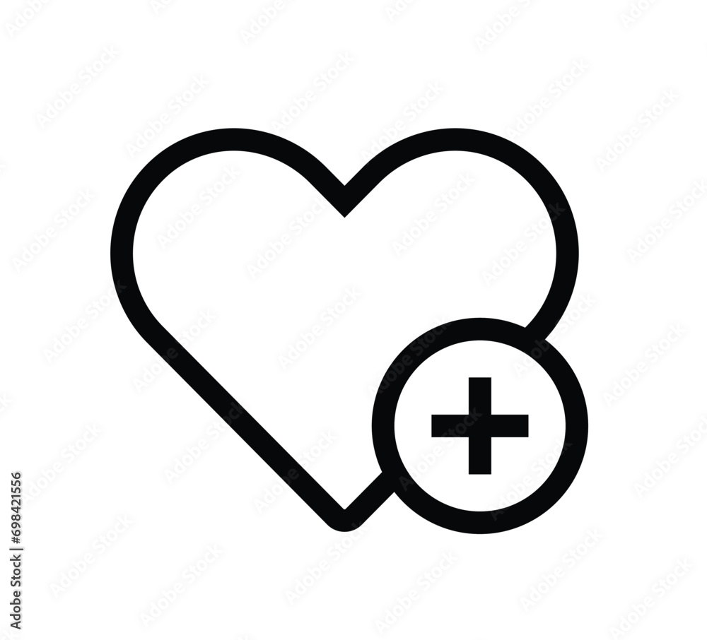 Heart icon with plus. Health insurance vector illustration Heart icon with plus. Health insurance vector illustration