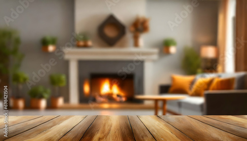 fireplace with christmas decorations modern living room blurred background 