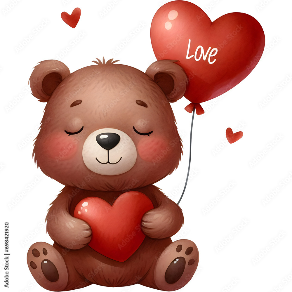 Brown bear with red heart shape. Valentine's Day. Brown bear with red heart shape. Valentine's Day.