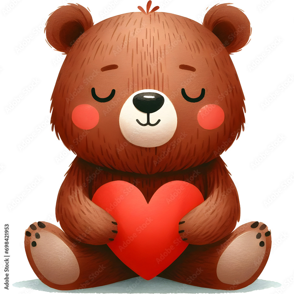 Fototapeta premium Brown bear with red heart shape